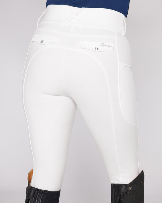 white competition horse riding breeches no grip seat
