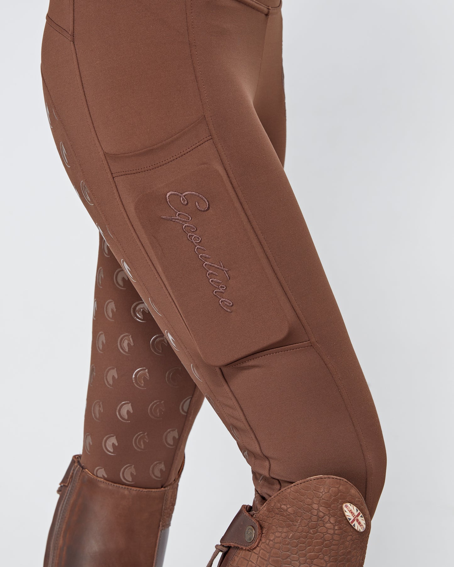 brown riding leggings tights with grip pockets