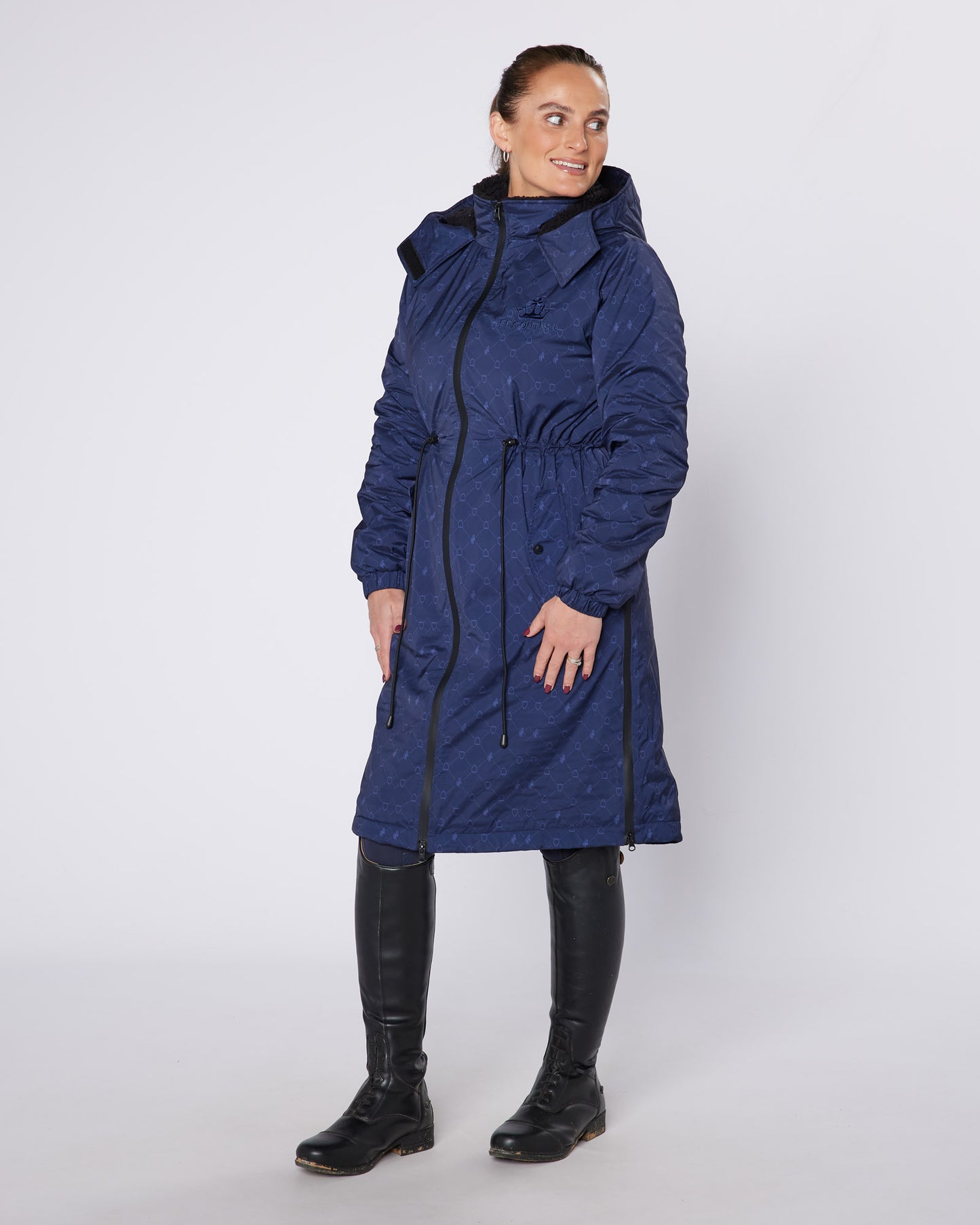 DryStyle Waterproof Fleece Lined Coat - Navy Stirrup Print