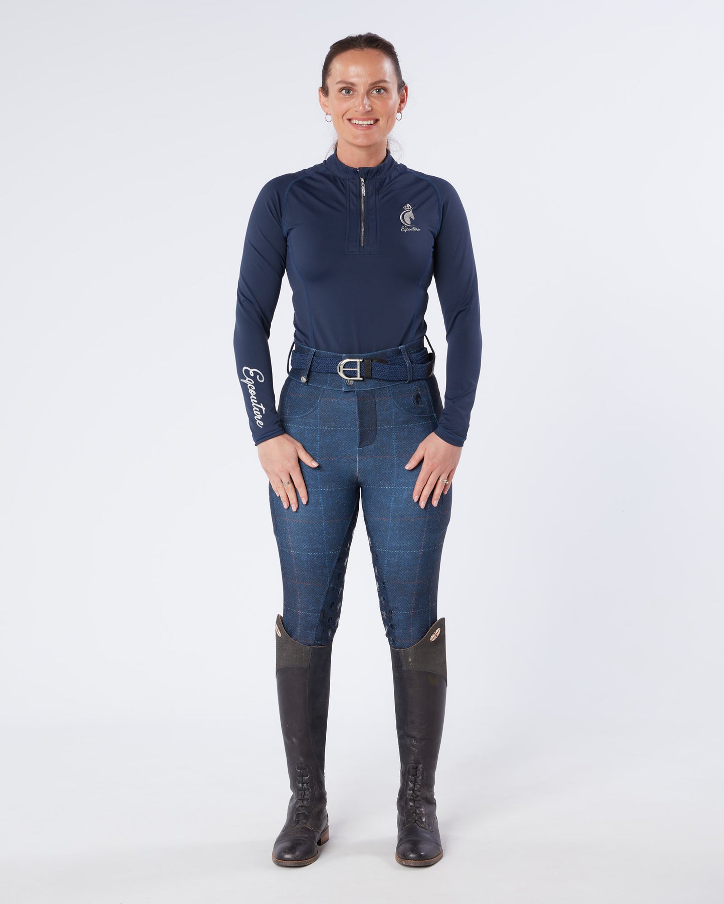 Navy Tweed Riding Breeches (Breggings) - Full Grip