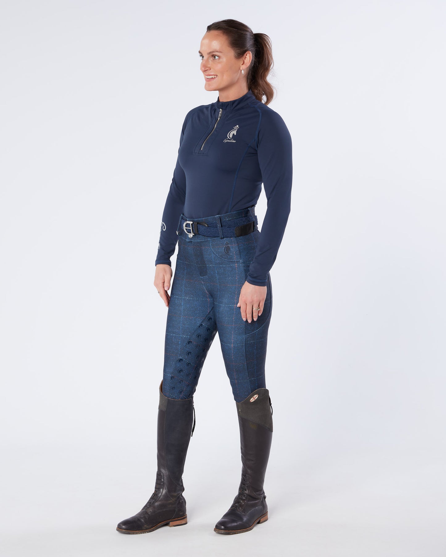Navy Tweed Riding Breeches (Breggings) - Full Grip