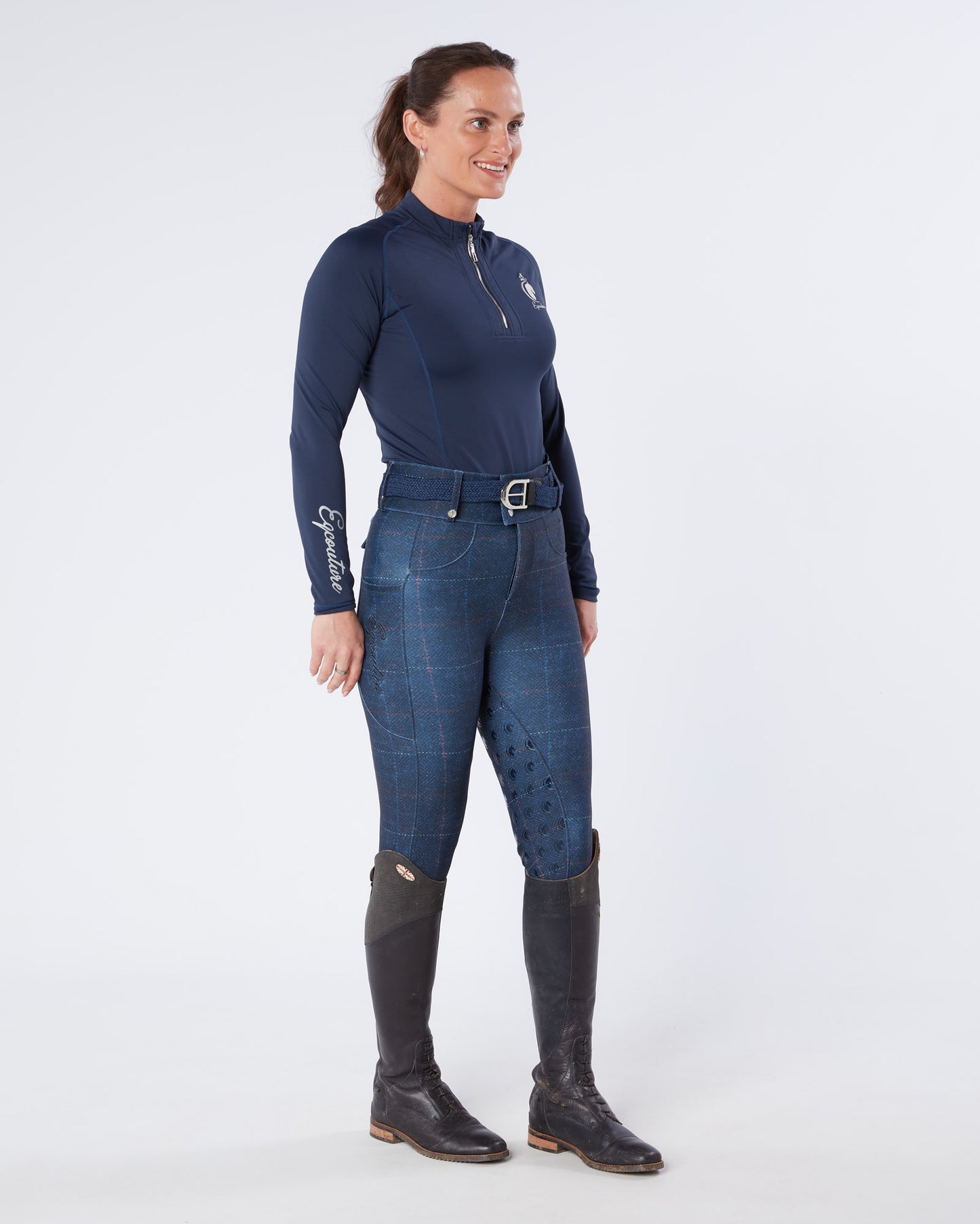 Navy Tweed Riding Breeches (Breggings) - Full Grip