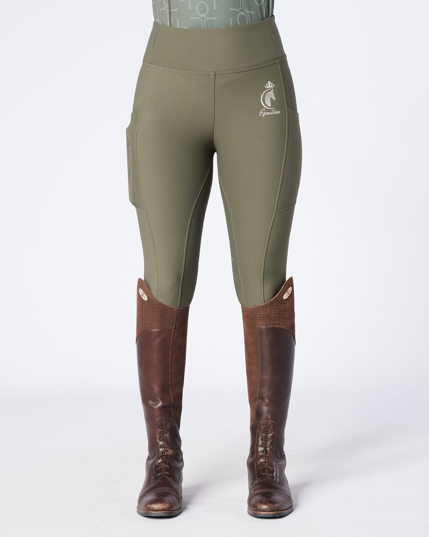 WINTER ALL-SEASON Green Riding Leggings / Tights with Phone Pockets - OLIVE GREEN