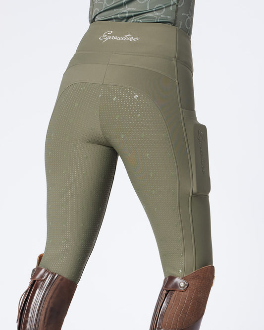WINTER ALL-SEASON Green Riding Leggings / Tights with Phone Pockets - OLIVE GREEN