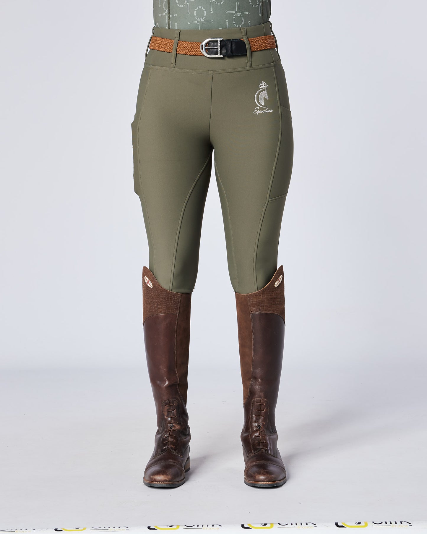 WINTER ALL-SEASON Olive Green Riding Leggings / Tights with Phone Pockets - NO GRIP / SILICONE