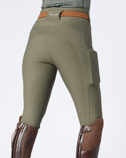 WINTER ALL-SEASON Olive Green Riding Leggings / Tights with Phone Pockets - NO GRIP / SILICONE