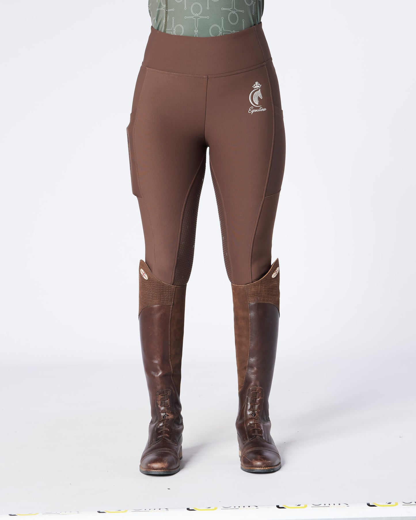 WINTER ALL-SEASON Brown Riding Leggings / Tights with Phone Pockets - WATER RESISTANT