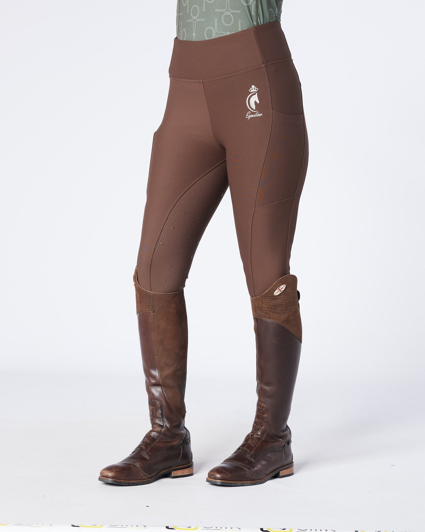 WINTER ALL-SEASON Brown Riding Leggings / Tights with Phone Pockets - WATER RESISTANT