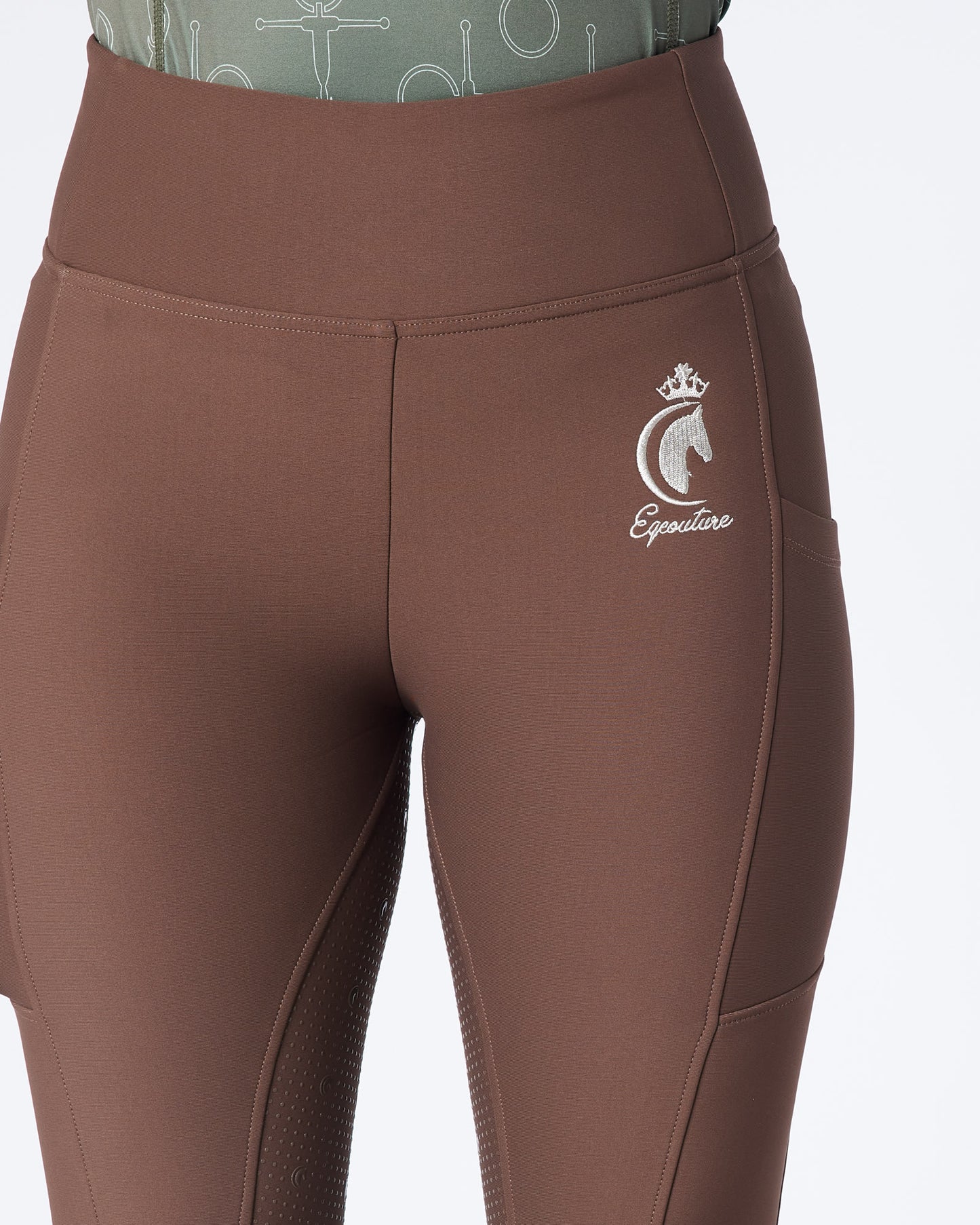 WINTER ALL-SEASON Brown Riding Leggings / Tights with Phone Pockets - WATER RESISTANT