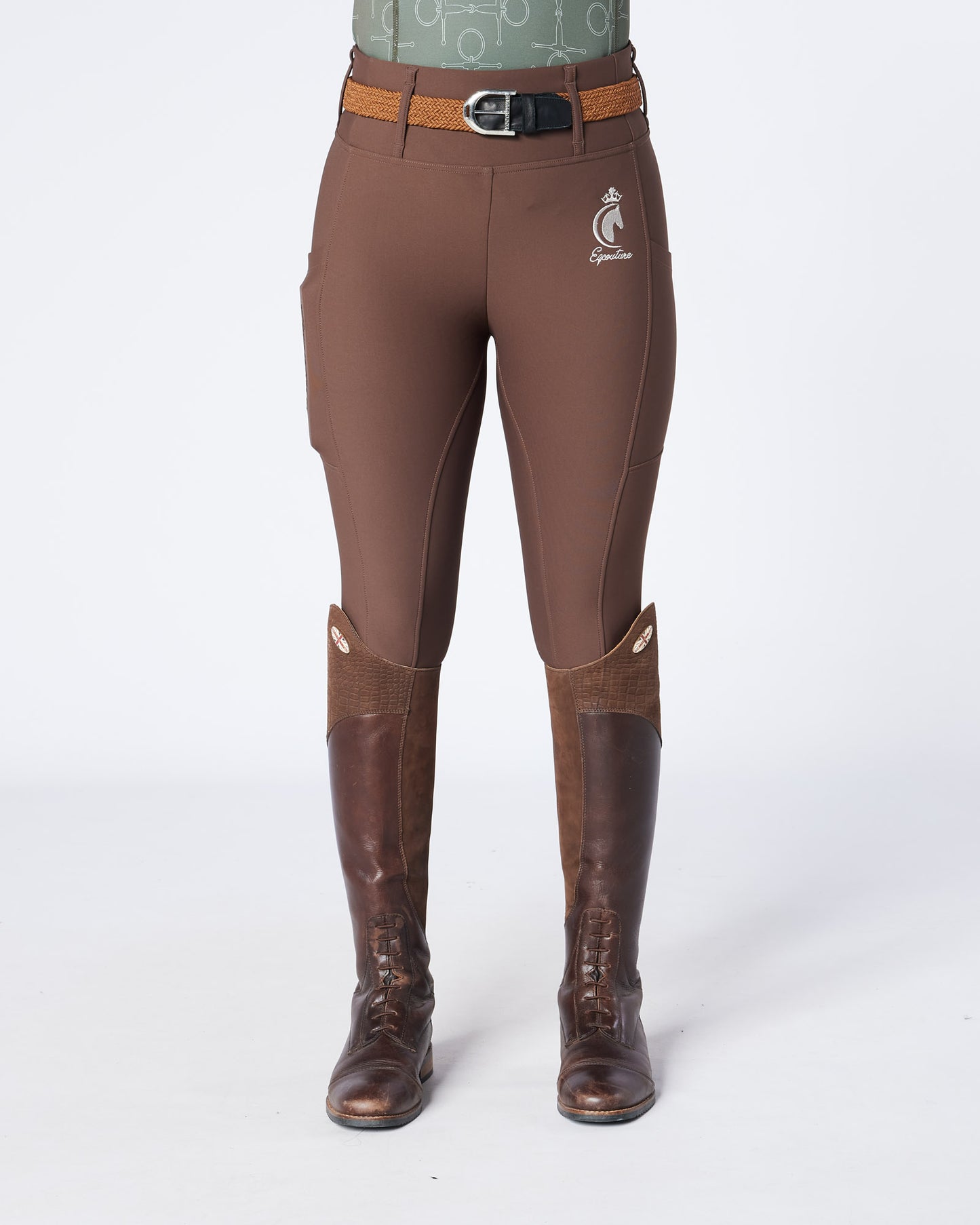 WINTER ALL-SEASON Brown Riding Leggings / Tights with Phone Pockets - NO GRIP / SILICONE