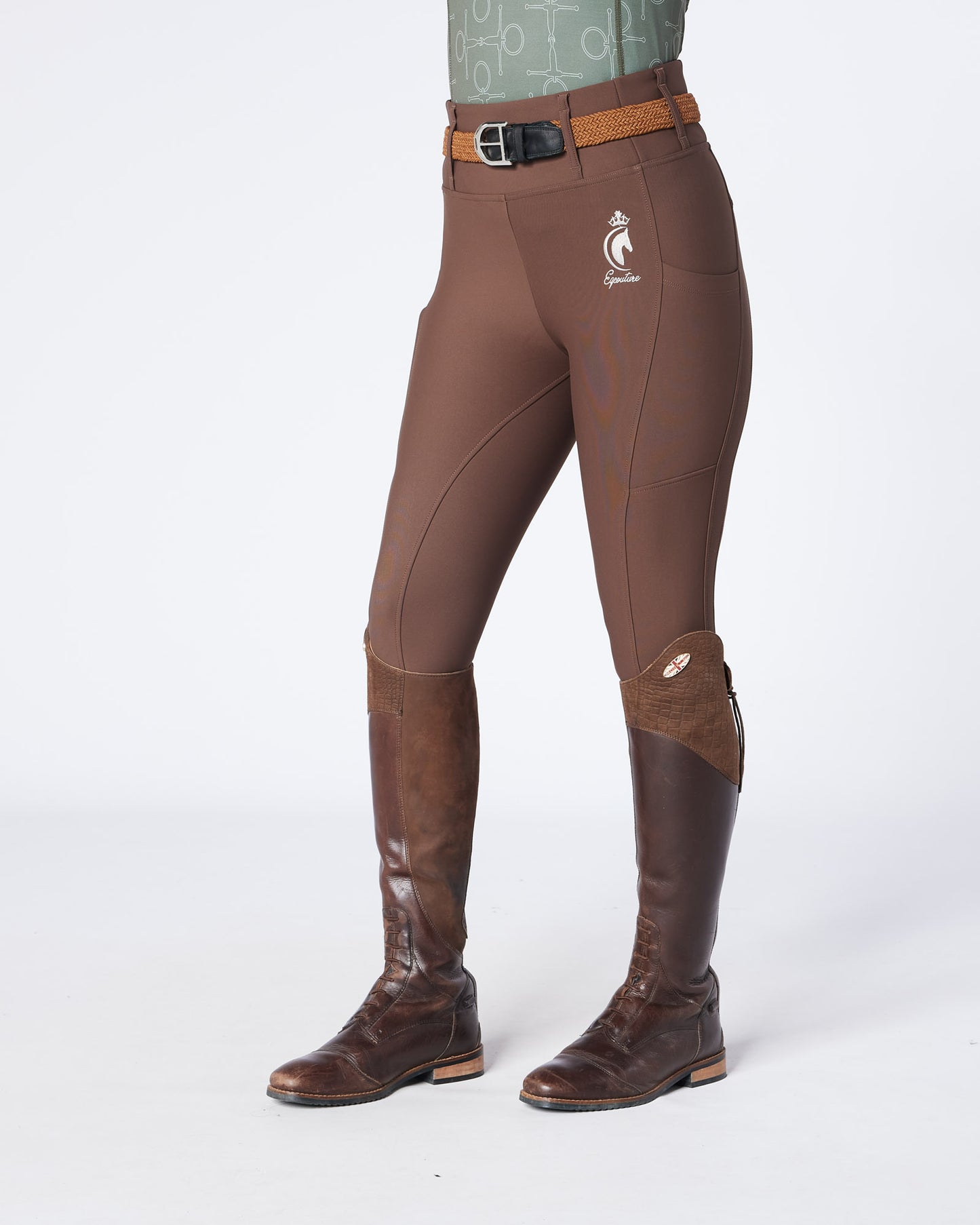WINTER ALL-SEASON Brown Riding Leggings / Tights with Phone Pockets - NO GRIP / SILICONE