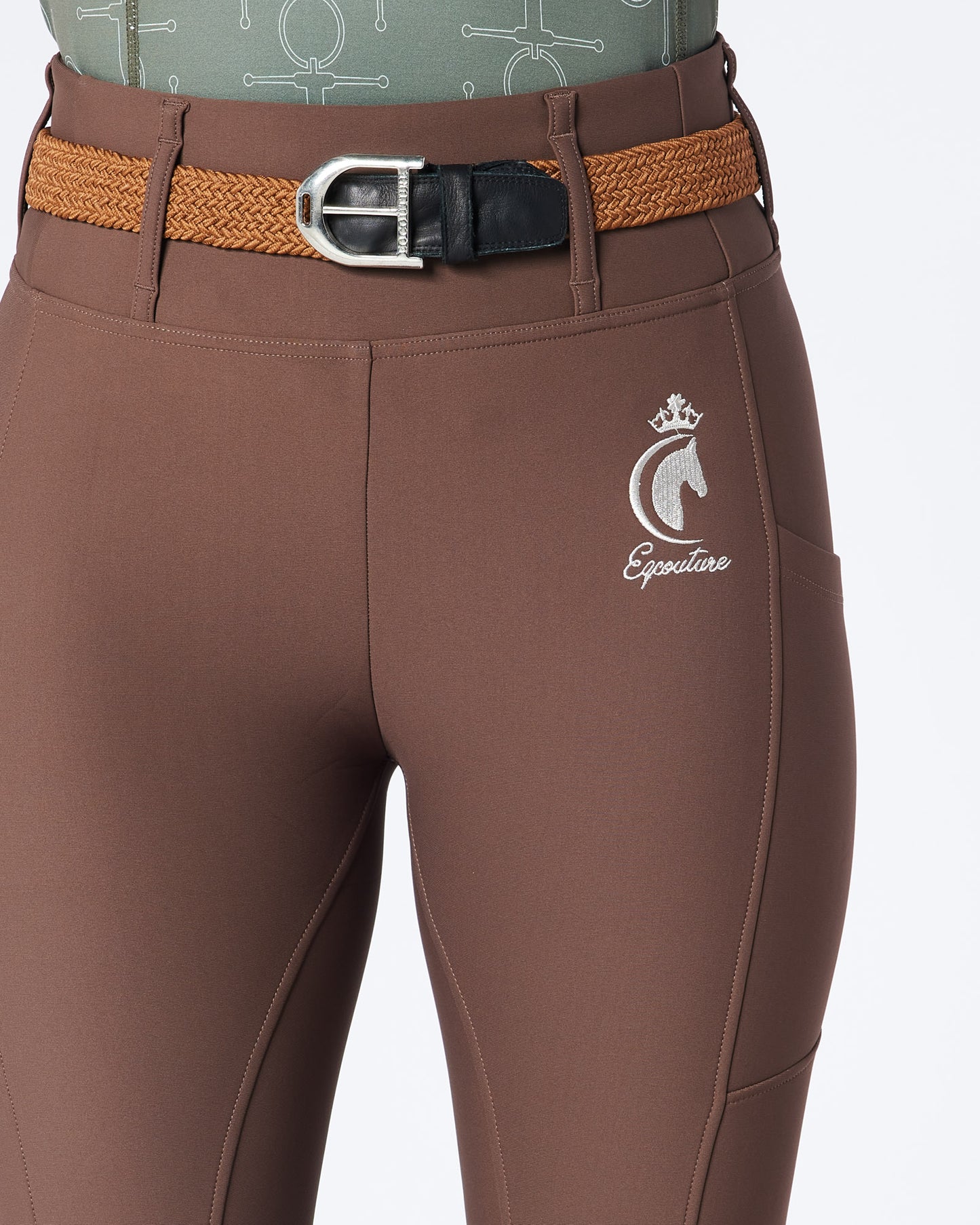 WINTER ALL-SEASON Brown Riding Leggings / Tights with Phone Pockets - NO GRIP / SILICONE