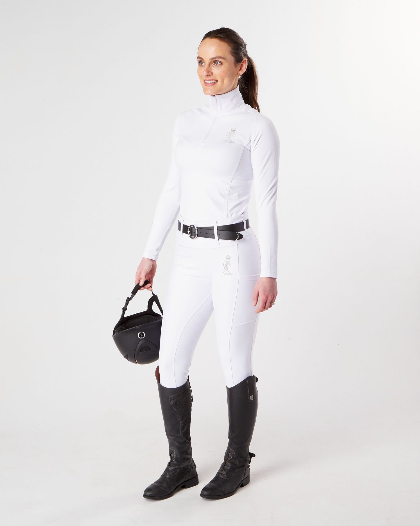 Horse Riding Leggings tights with phone pockets & full seat grip - competition white - Eqcouture