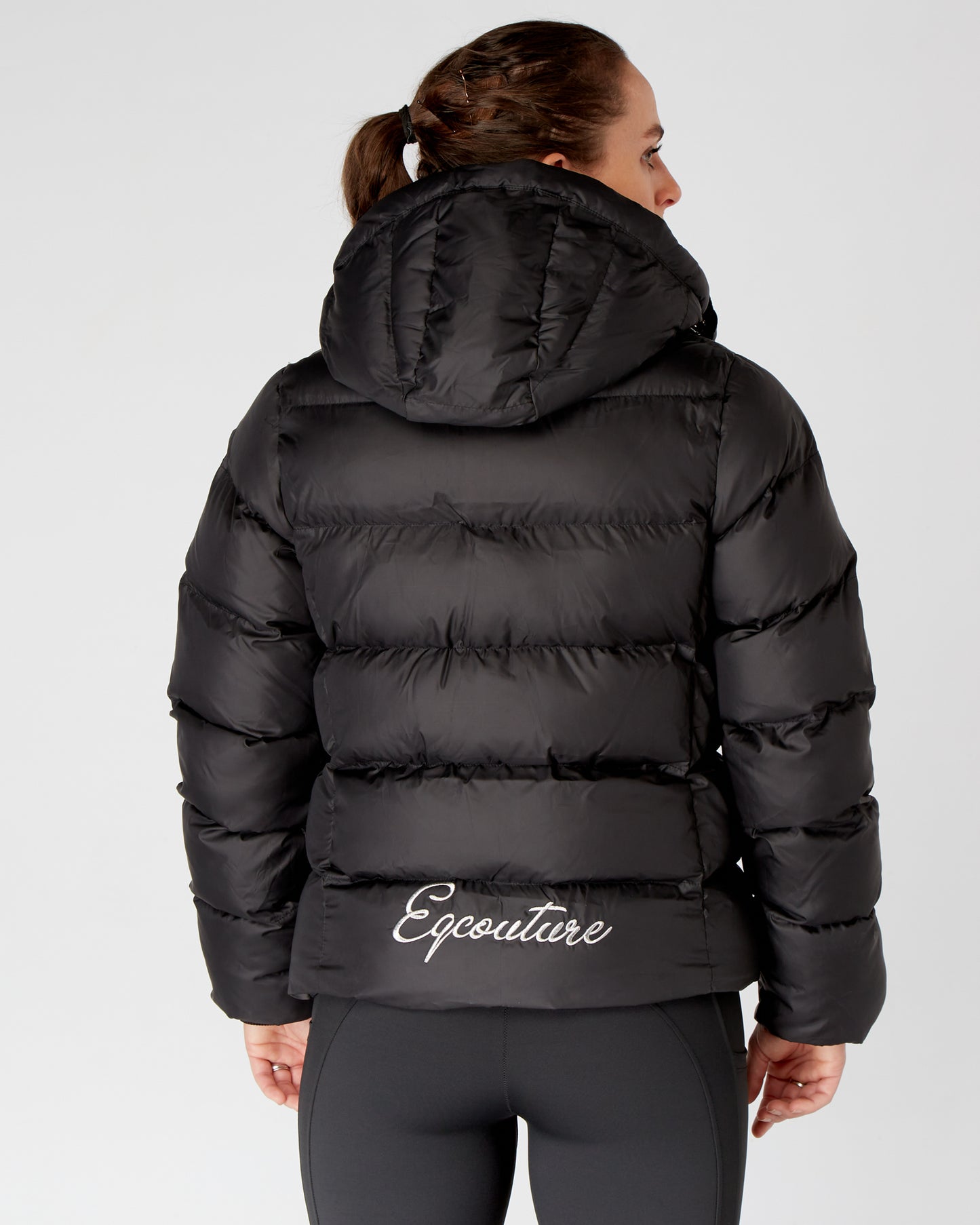 Short Black Puffer Coat Equestrian Riding Jacket - Detachable Hood