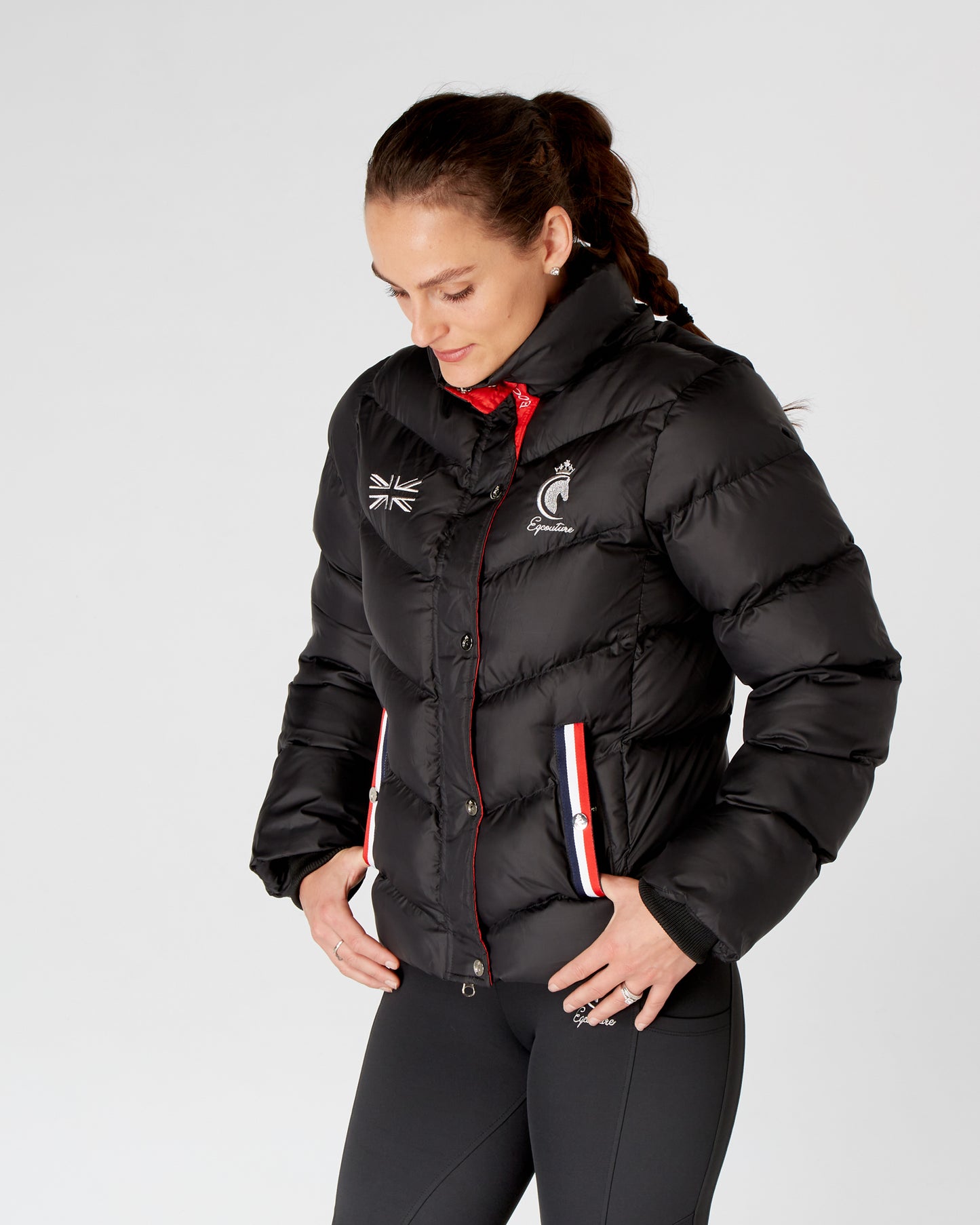Short Black Puffer Coat Equestrian Riding Jacket - Detachable Hood