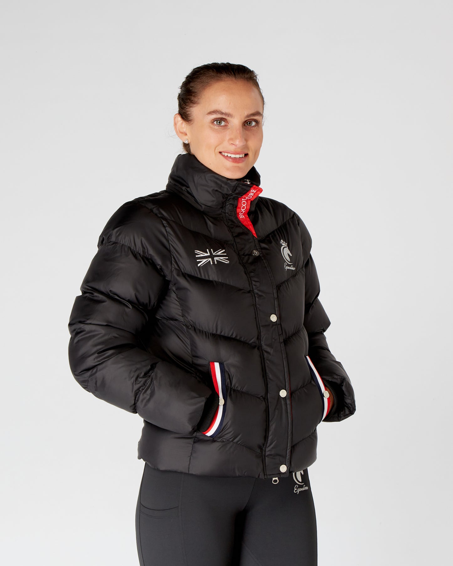 Short Black Puffer Coat Equestrian Riding Jacket - Detachable Hood