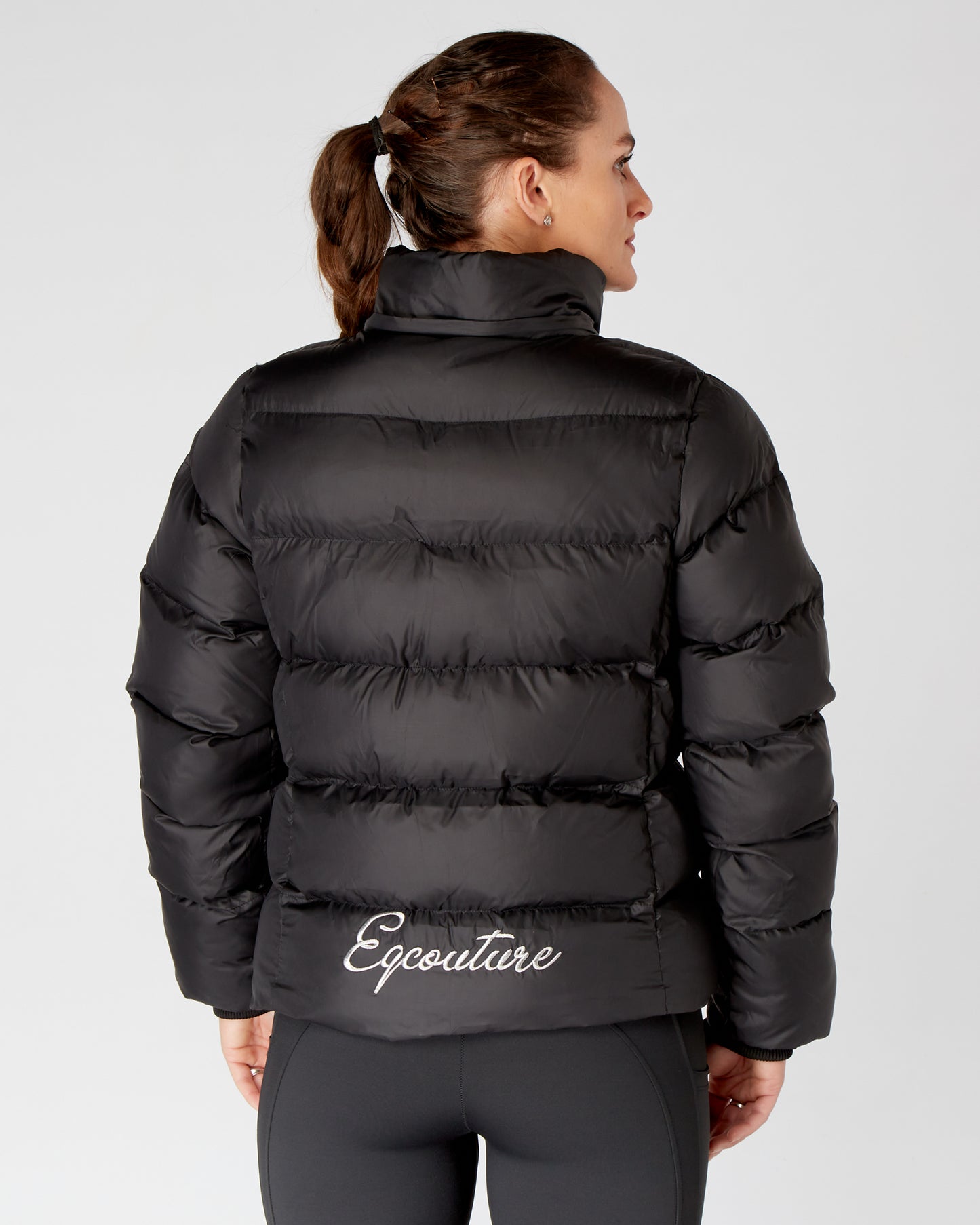 Short Black Puffer Coat Equestrian Riding Jacket - Detachable Hood