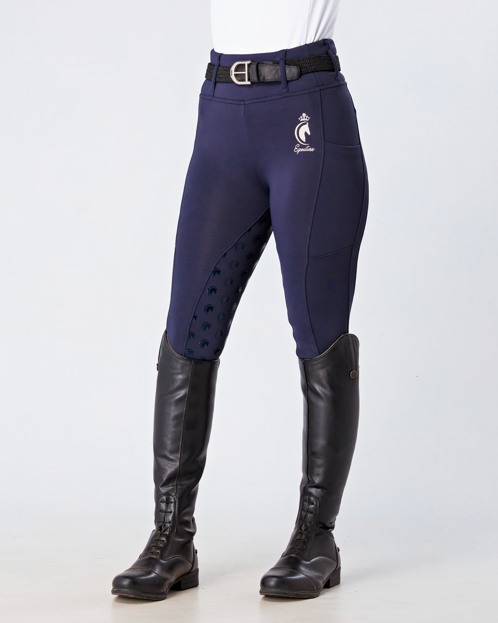 WINTER Thermal Navy Horse Riding Tights / Leggings with pockets  - WATER RESISTANT