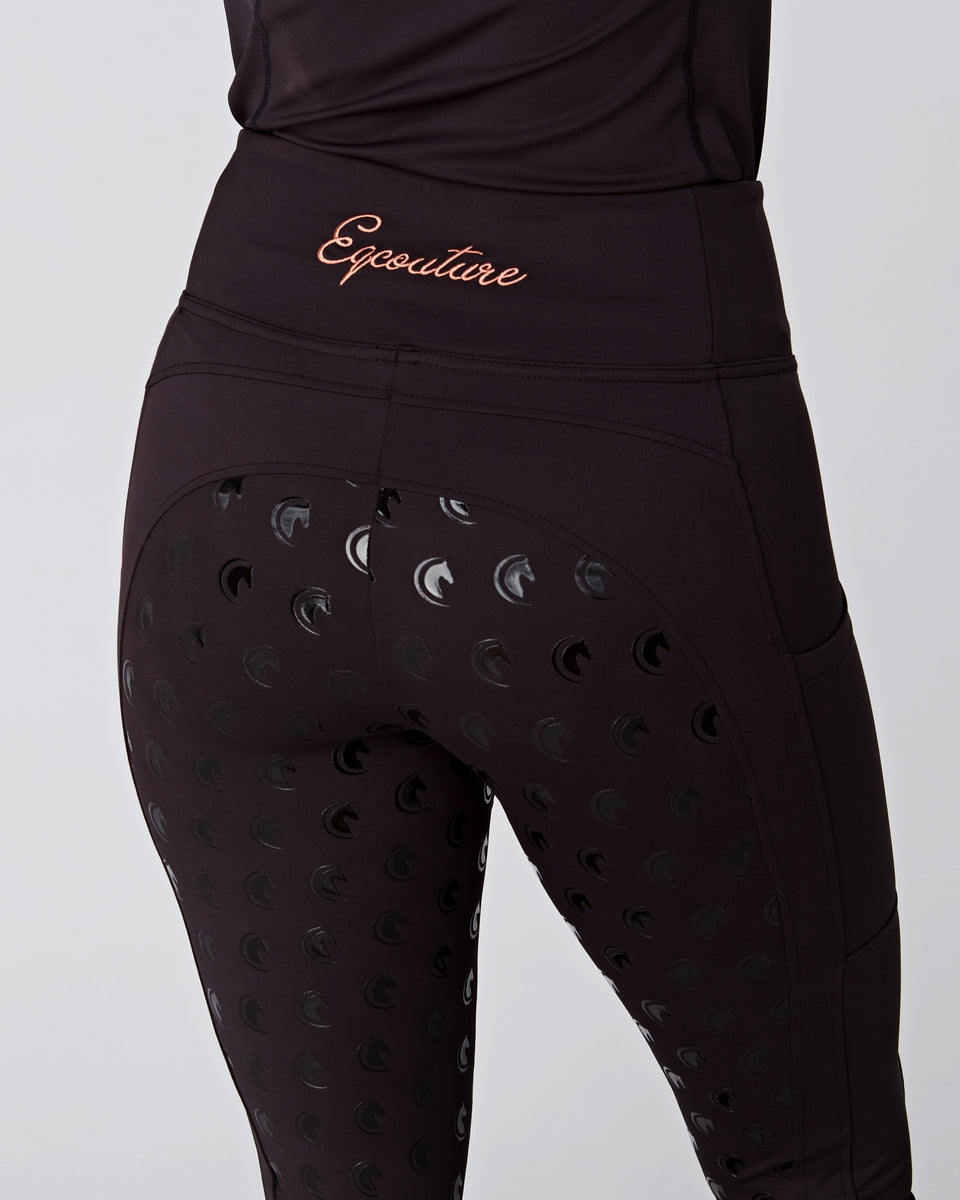Horse Riding Leggings / Tights / Breeches with pockets - BLACK/ROSEGOLD