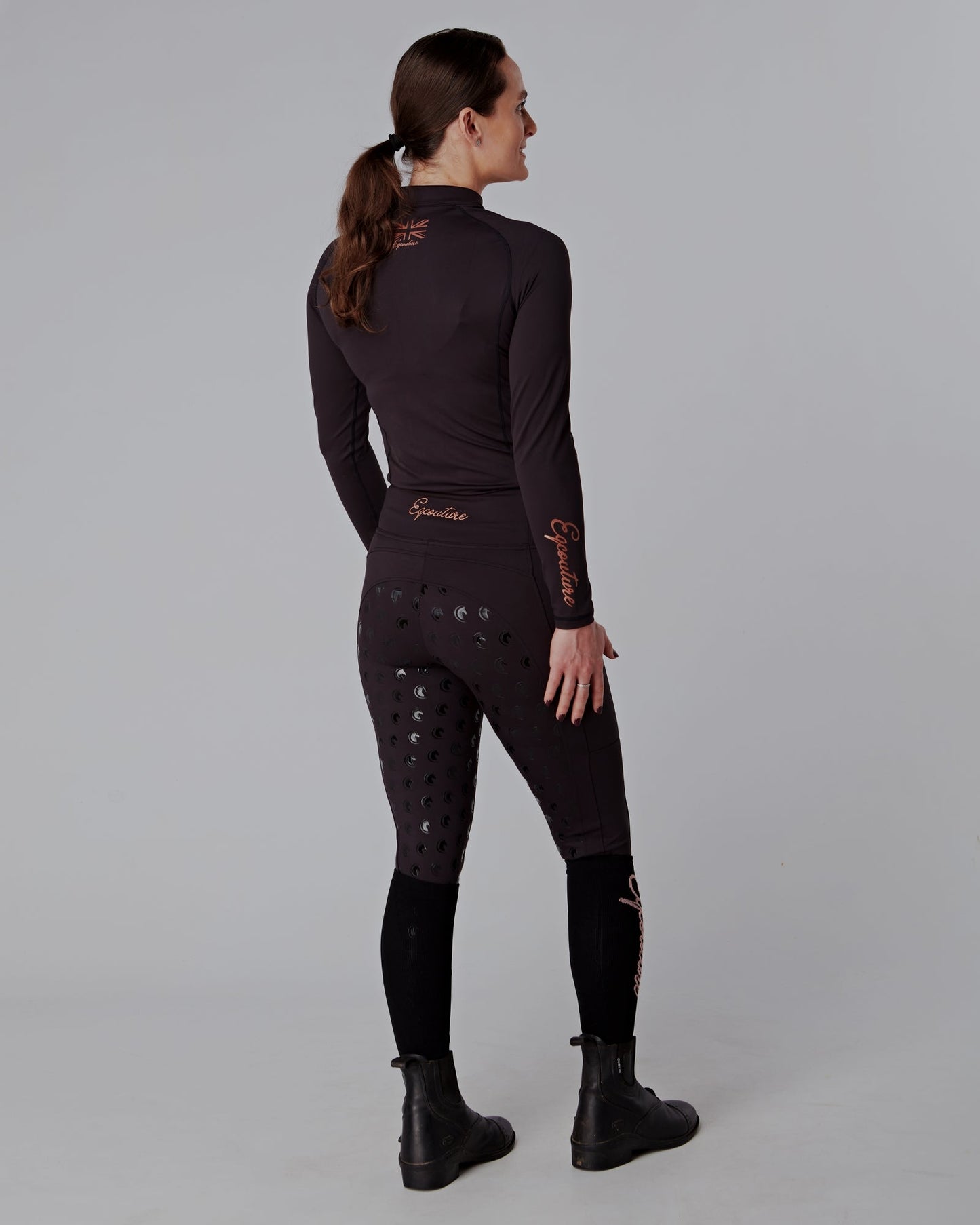 WINTER ALL-SEASON Rose Gold & Black Riding Leggings / Tights with Phone Pockets - WATER RESISTANT