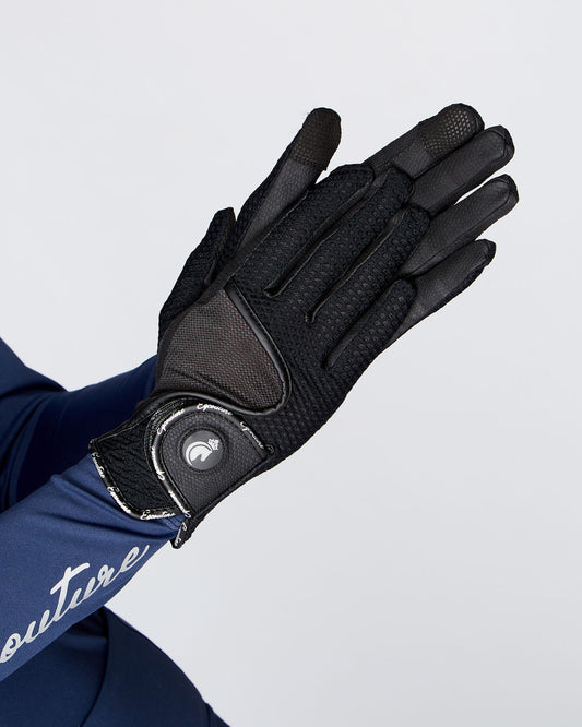 EQUESTRIAN HORSE RIDING GRIP GLOVES SLIM FIT - BLACK