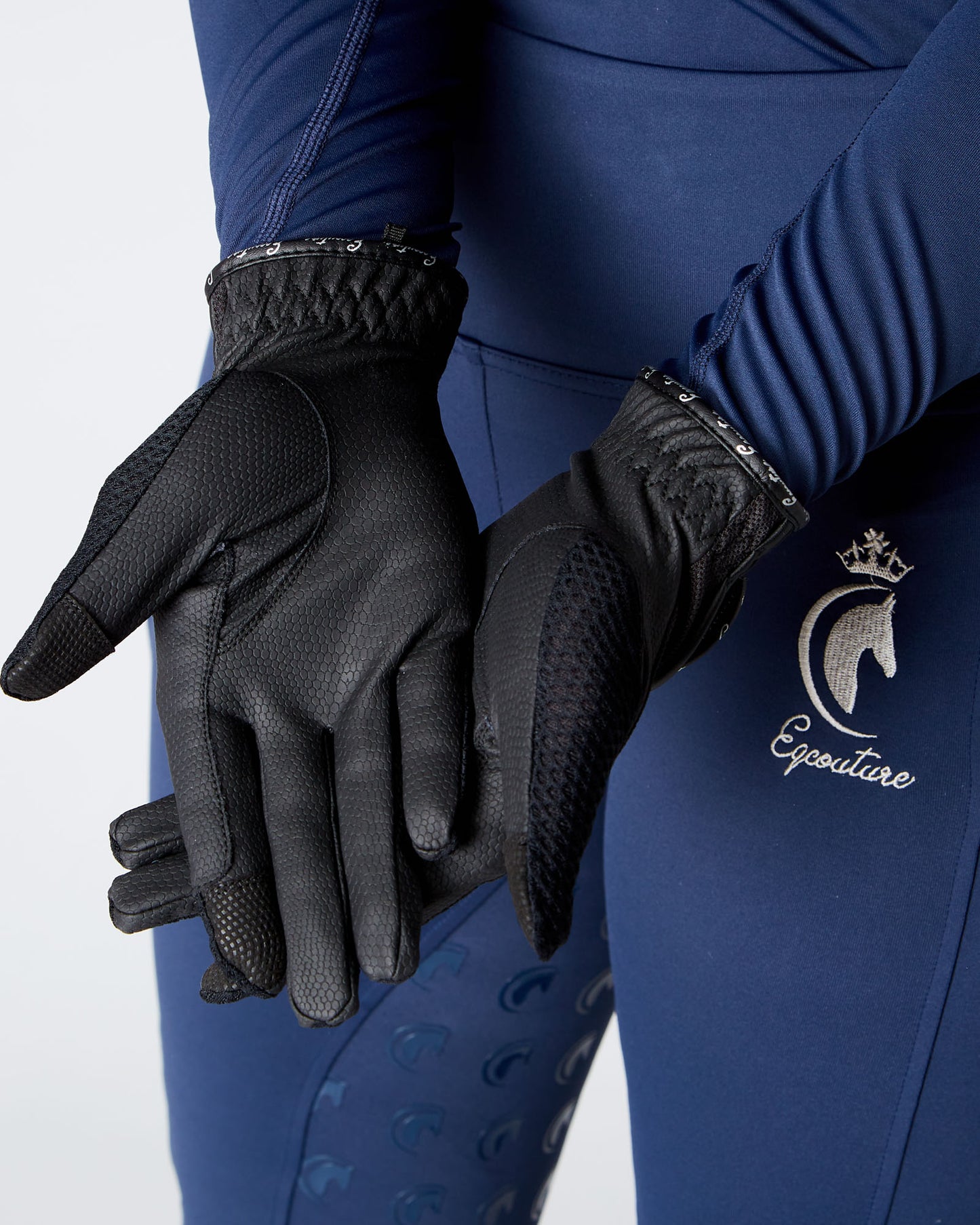 EQUESTRIAN HORSE RIDING GRIP GLOVES SLIM FIT - BLACK