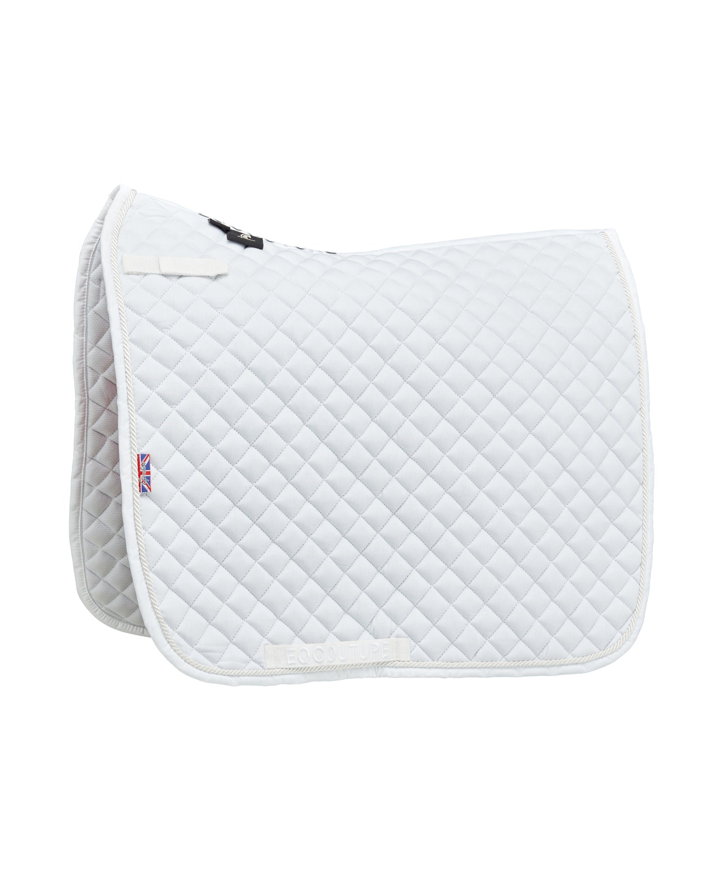 Equestrian white competition, cotton dressage saddle pad/numnahs.