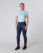 Load image into Gallery viewer, Equestrian blue short sleeve polo top. Tapered, fitted polo.
