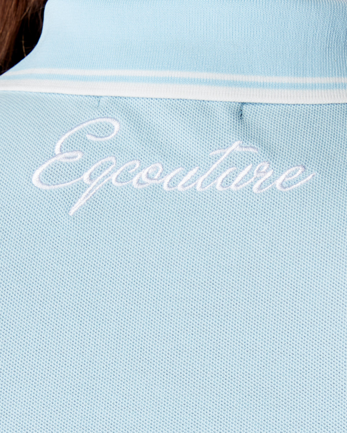 Equestrian blue short sleeve polo top. Tapered, fitted polo.