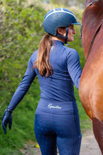 Load image into Gallery viewer, Womens Equestrian long sleeve NAVY riding top / base layer / sports horse riding top- Eqcouture.
