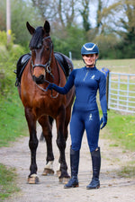 Load image into Gallery viewer, Womens Equestrian long sleeve NAVY riding top / base layer / sports horse riding top- Eqcouture.

