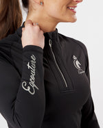 Load image into Gallery viewer, black long sleeve technical equestrian base layer / sports horse riding top
