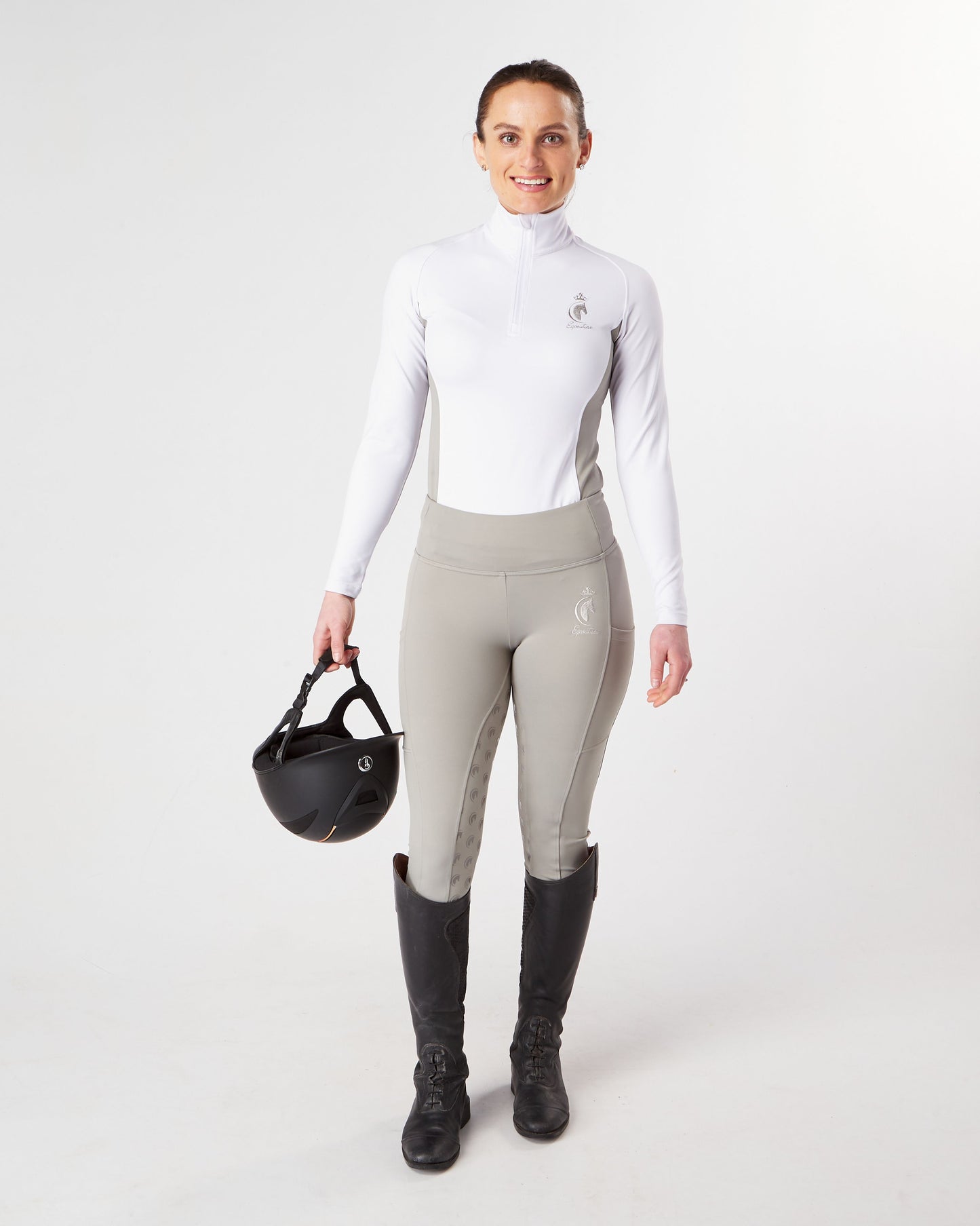 Horse Riding Leggings tights with phone pockets & full seat grip - competition light grey - Eqcouture