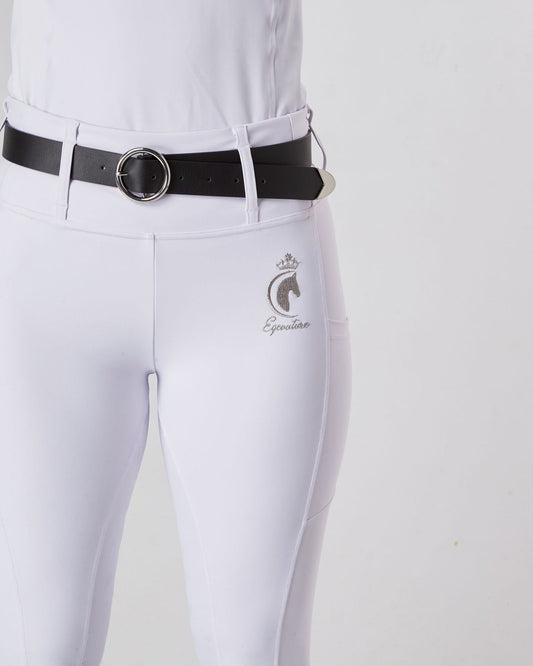 Horse Riding Leggings tights with phone pockets & full seat grip - competition white - Eqcouture