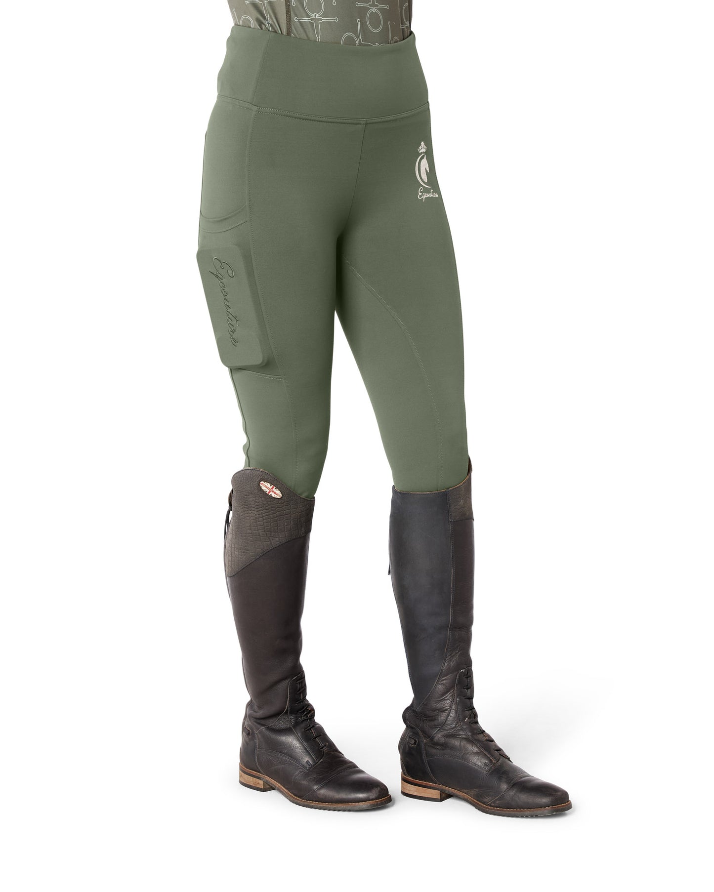ORIGINALS Olive Green Riding Leggings / Tights with Phone Pockets - NO GRIP