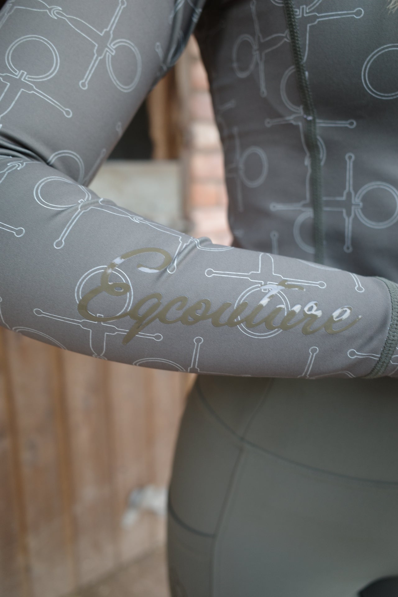 Green Equestrian Technical Long Sleeve Base Layer - OLIVE BIT PRINT