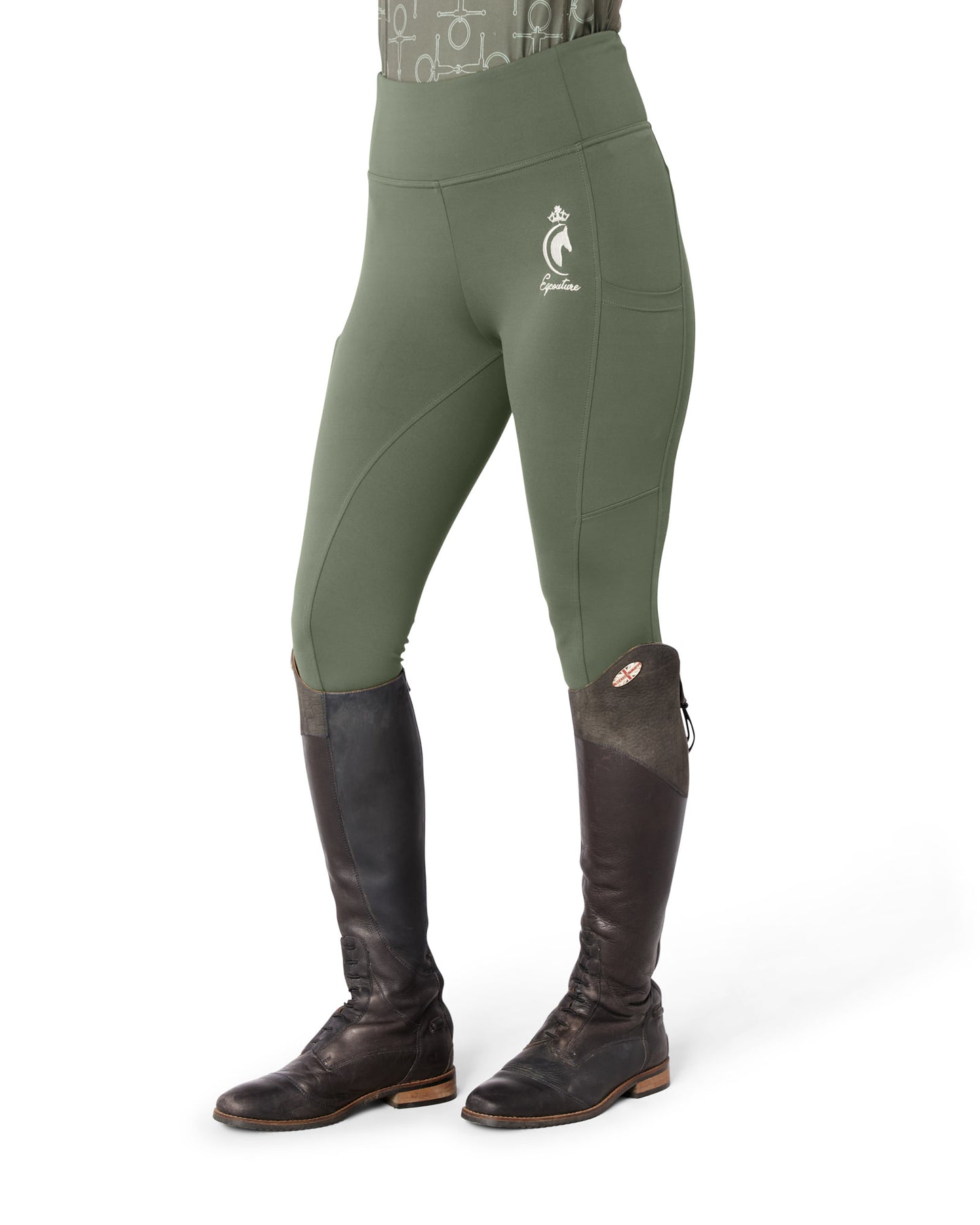 ORIGINALS Olive Green Riding Leggings / Tights with Phone Pockets - NO GRIP