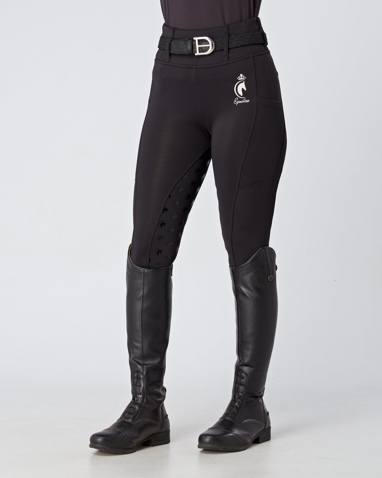 Black Riding Leggings / Tights with Phone Pockets - ALL BLACK