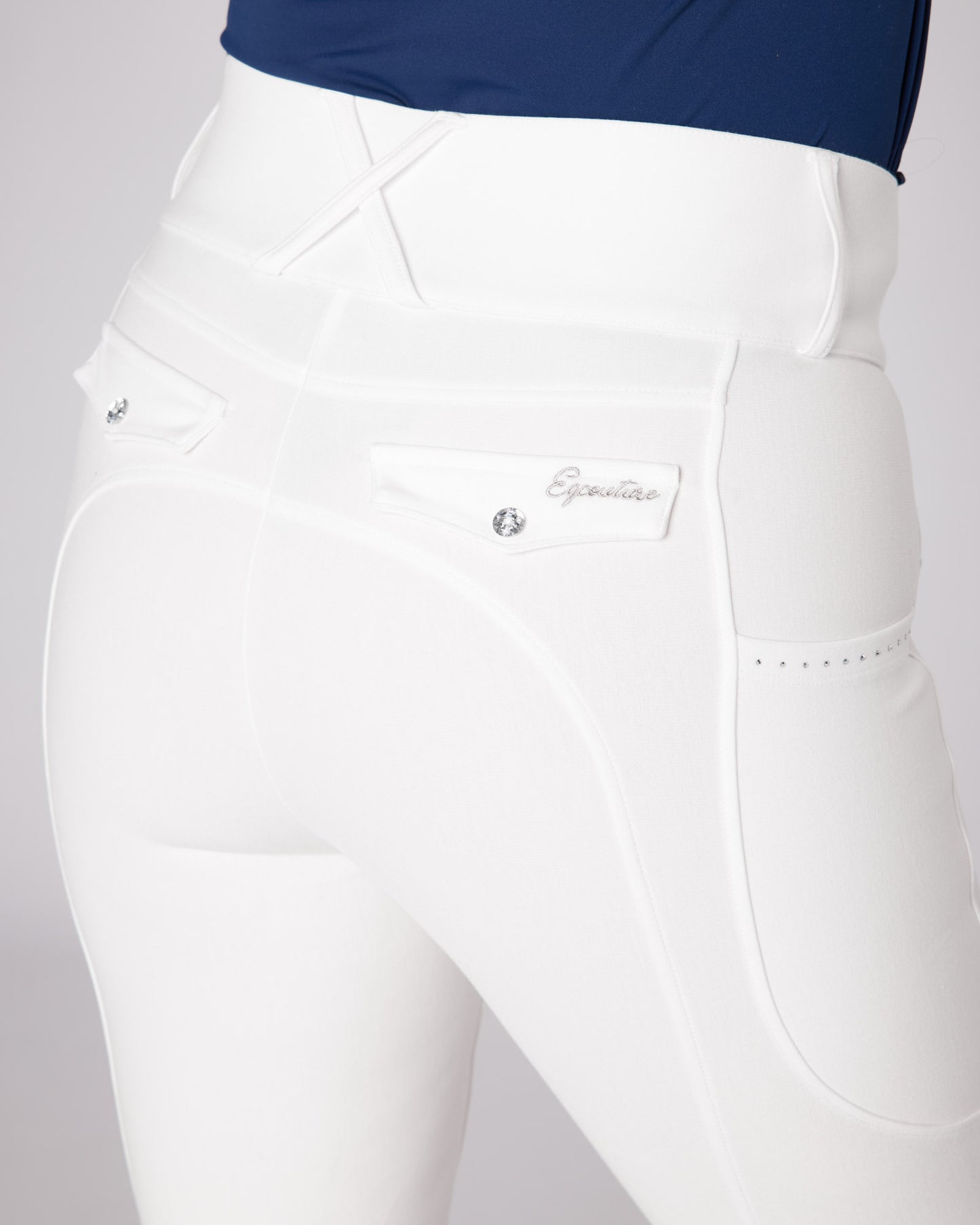 white competition horse riding breeches no grip seat