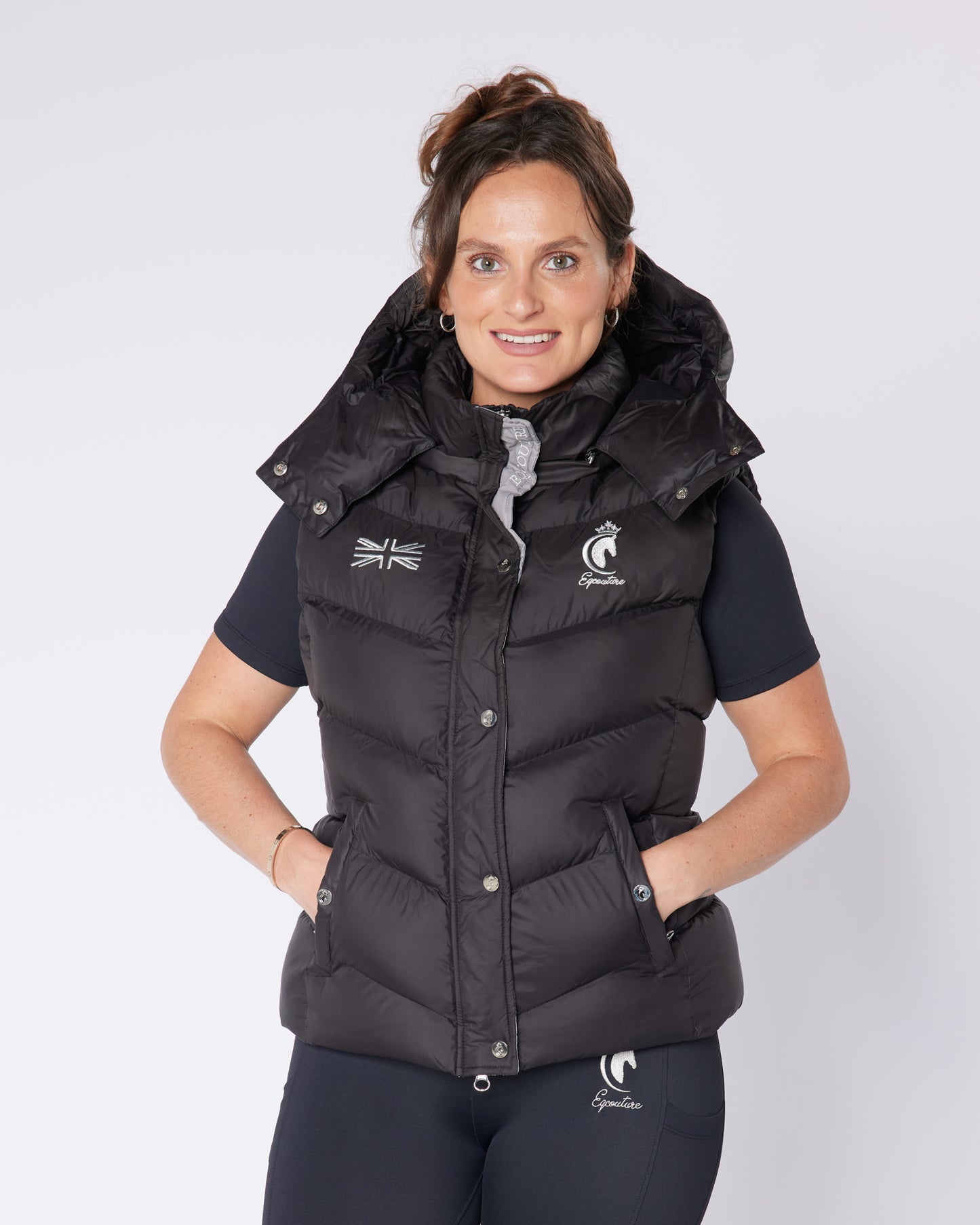 Black Padded Zip Gilet w/ Detachable Hood Sleeveless Bodywarmer