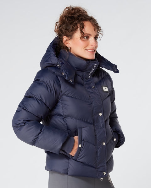 Exclusive Short Navy Puffer Coat 3.0 Jacket Detachable Hood Faux Fur