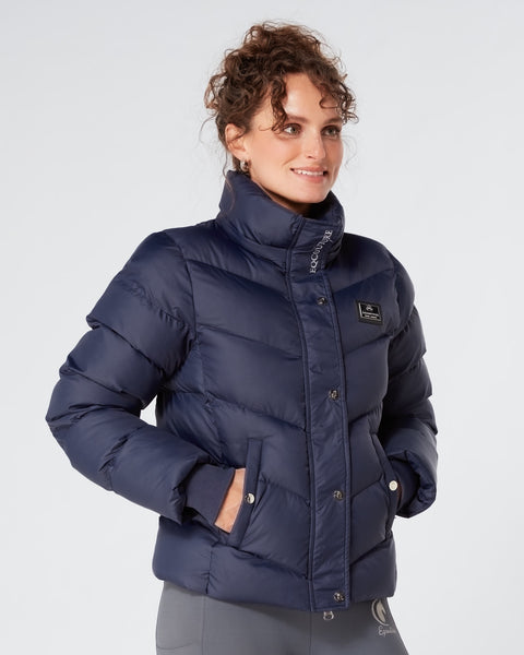 Short Navy Puffer Coat Equestrian Riding Jacket Detachable Hood Eqcouture