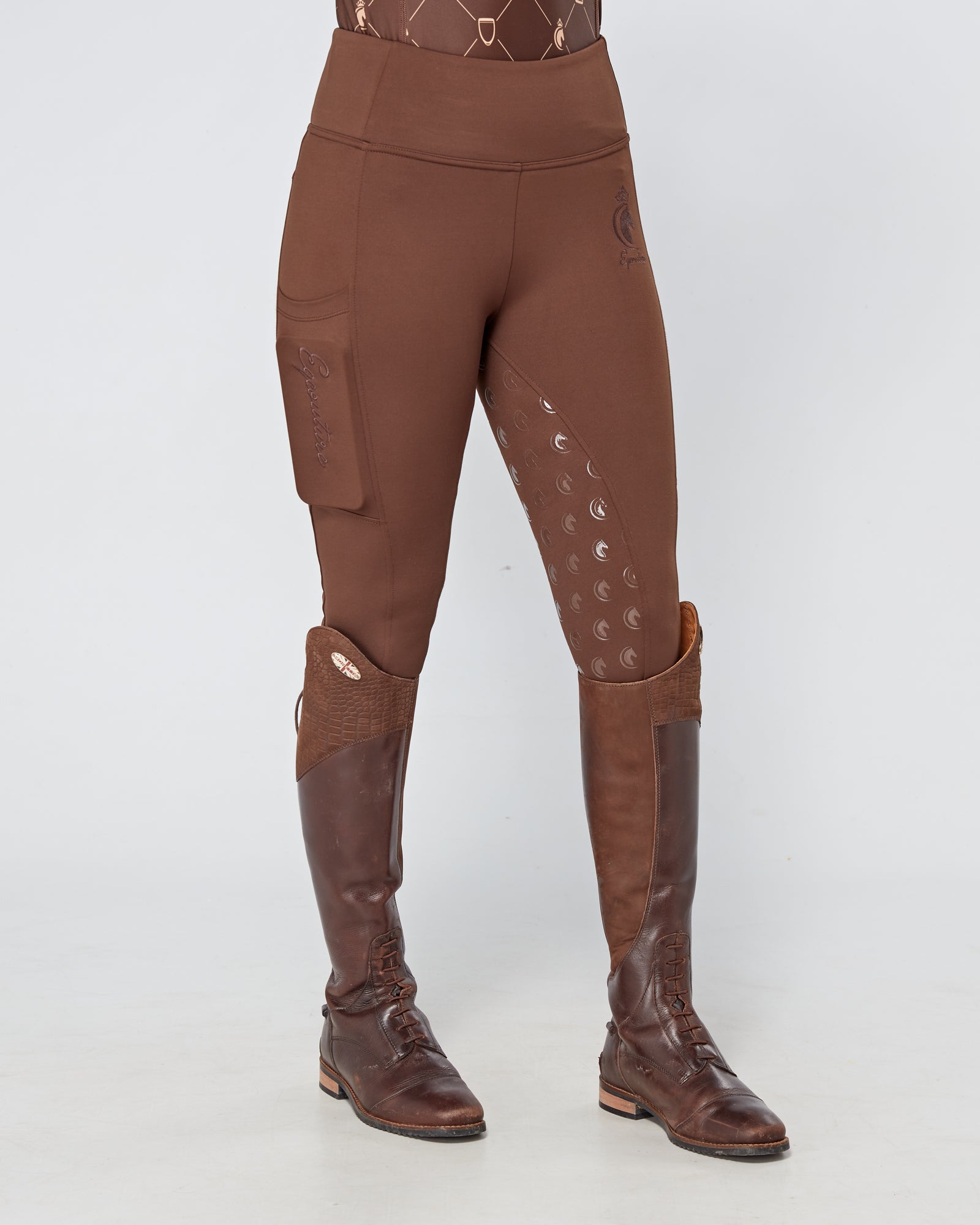 brown riding leggings tights with grip pockets