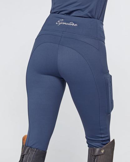 ALL-SEASON Navy Riding Leggings / Tights with Phone Pockets - NO GRIP/ SILICONE