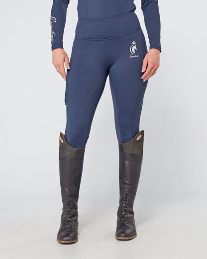 ALL-SEASON Navy Riding Leggings / Tights with Phone Pockets - NO GRIP/ SILICONE