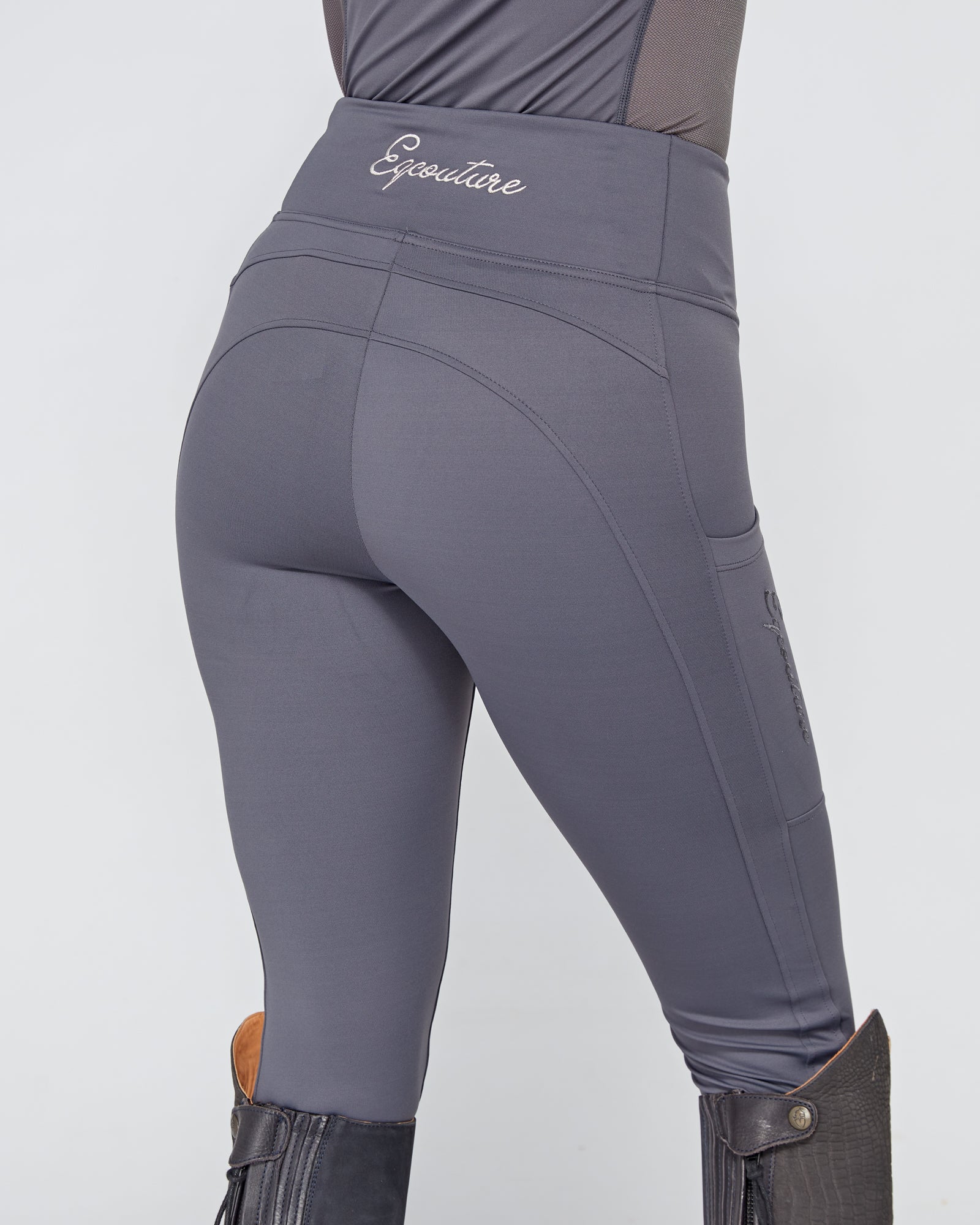 Slate Grey Riding Leggings / Tights with Phone Pockets - NO GRIP/ SILICONE