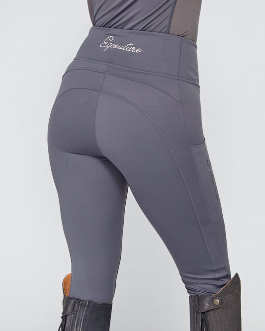 ALL-SEASON Slate Grey Riding Leggings / Tights with Phone Pockets - NO GRIP/ SILICONE