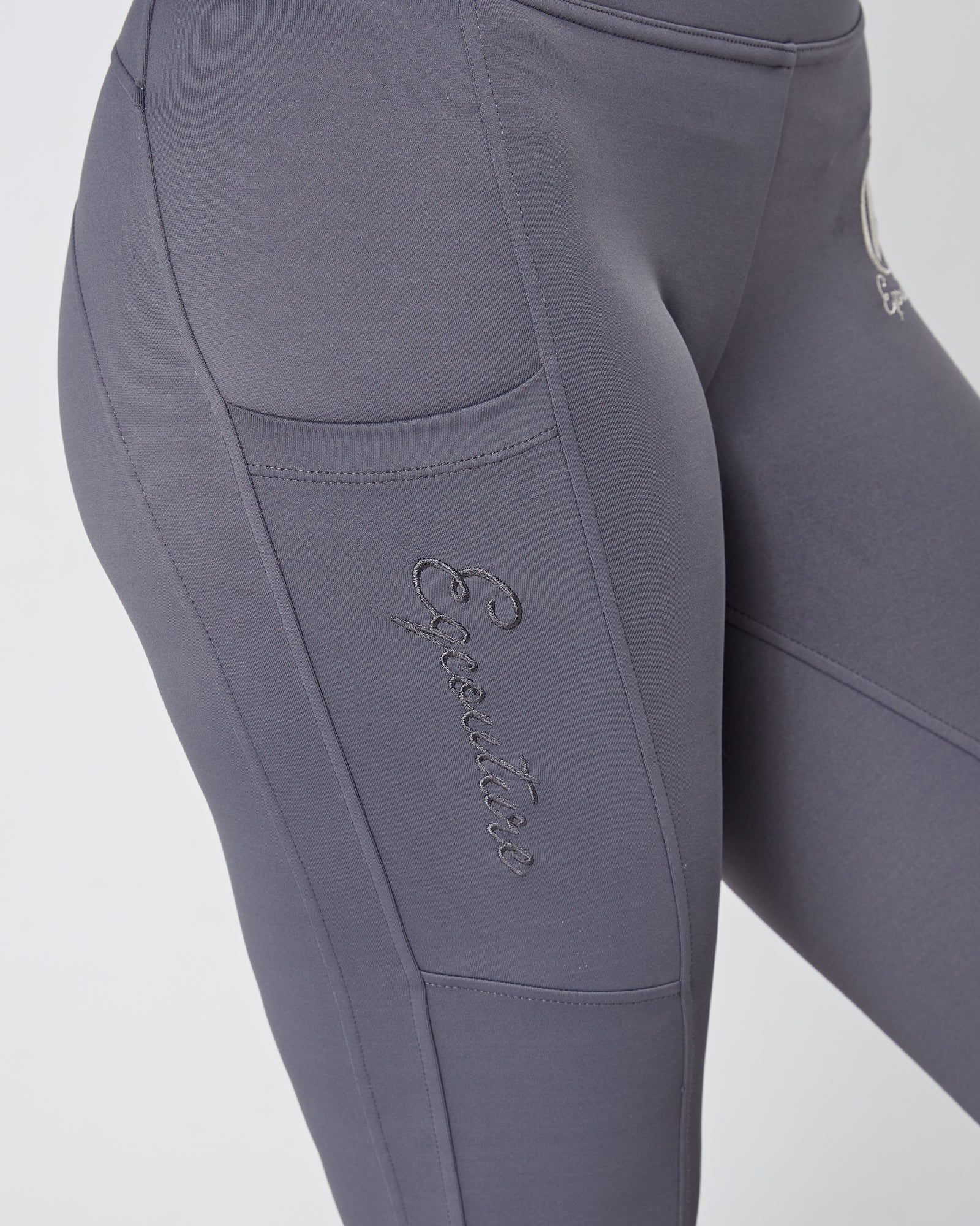 Slate Grey Riding Leggings / Tights with Phone Pockets - NO GRIP/ SILICONE