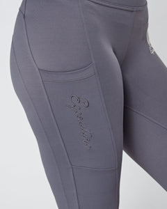 WINTER Slate Grey Riding Leggings / Tights with Phone Pockets - NO GRIP/ SILICONE