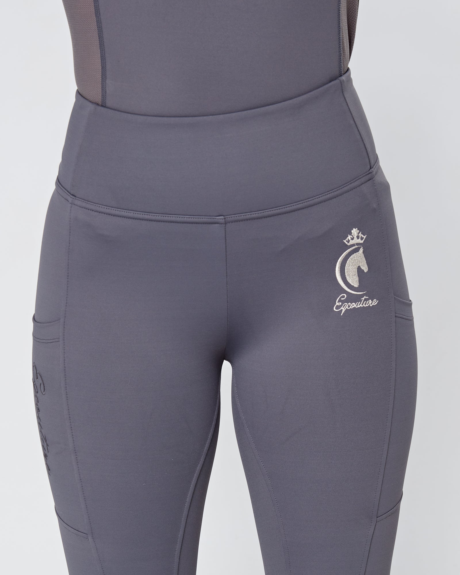 Slate Grey Riding Leggings / Tights with Phone Pockets - NO GRIP/ SILICONE